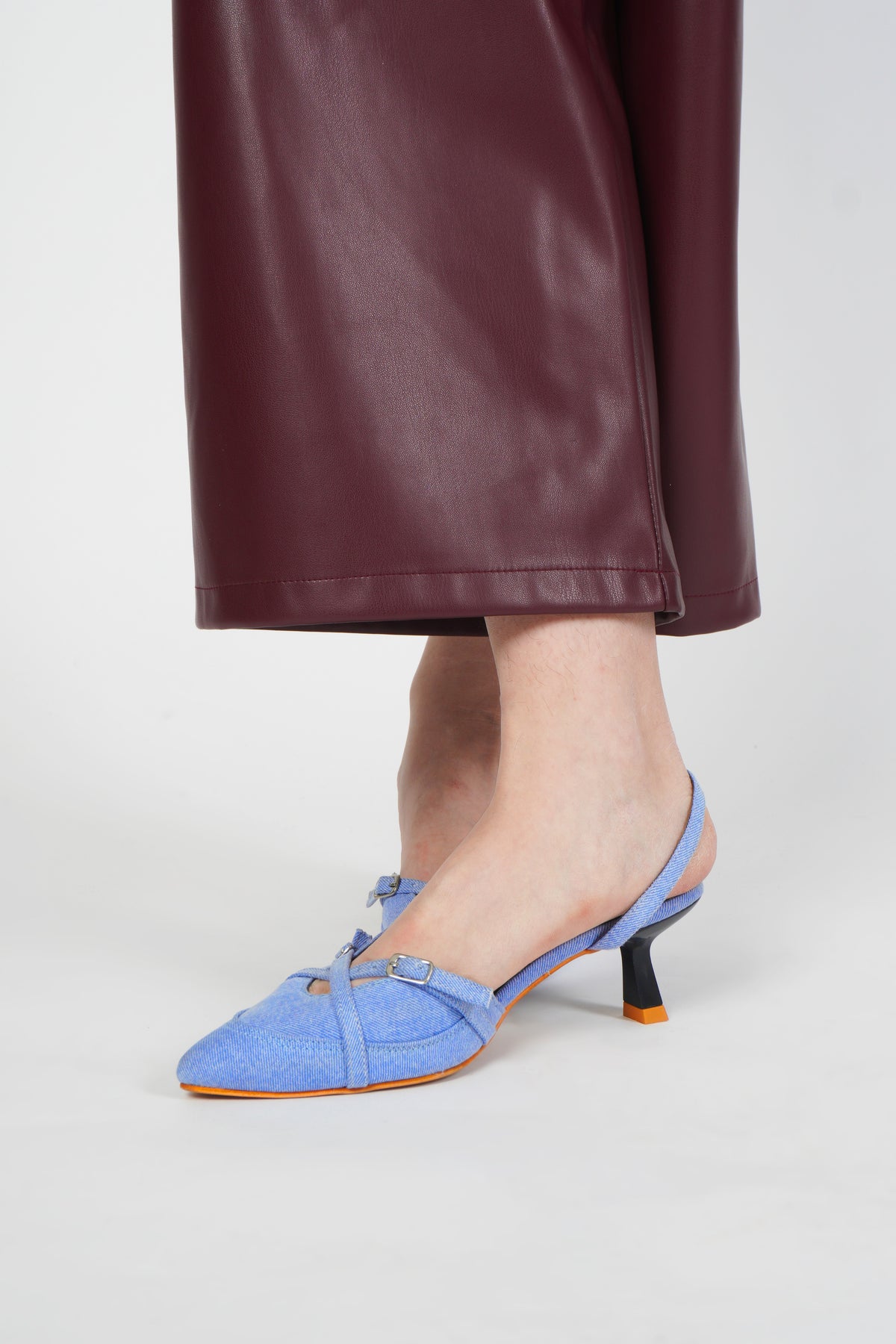 Denim kitten heels
