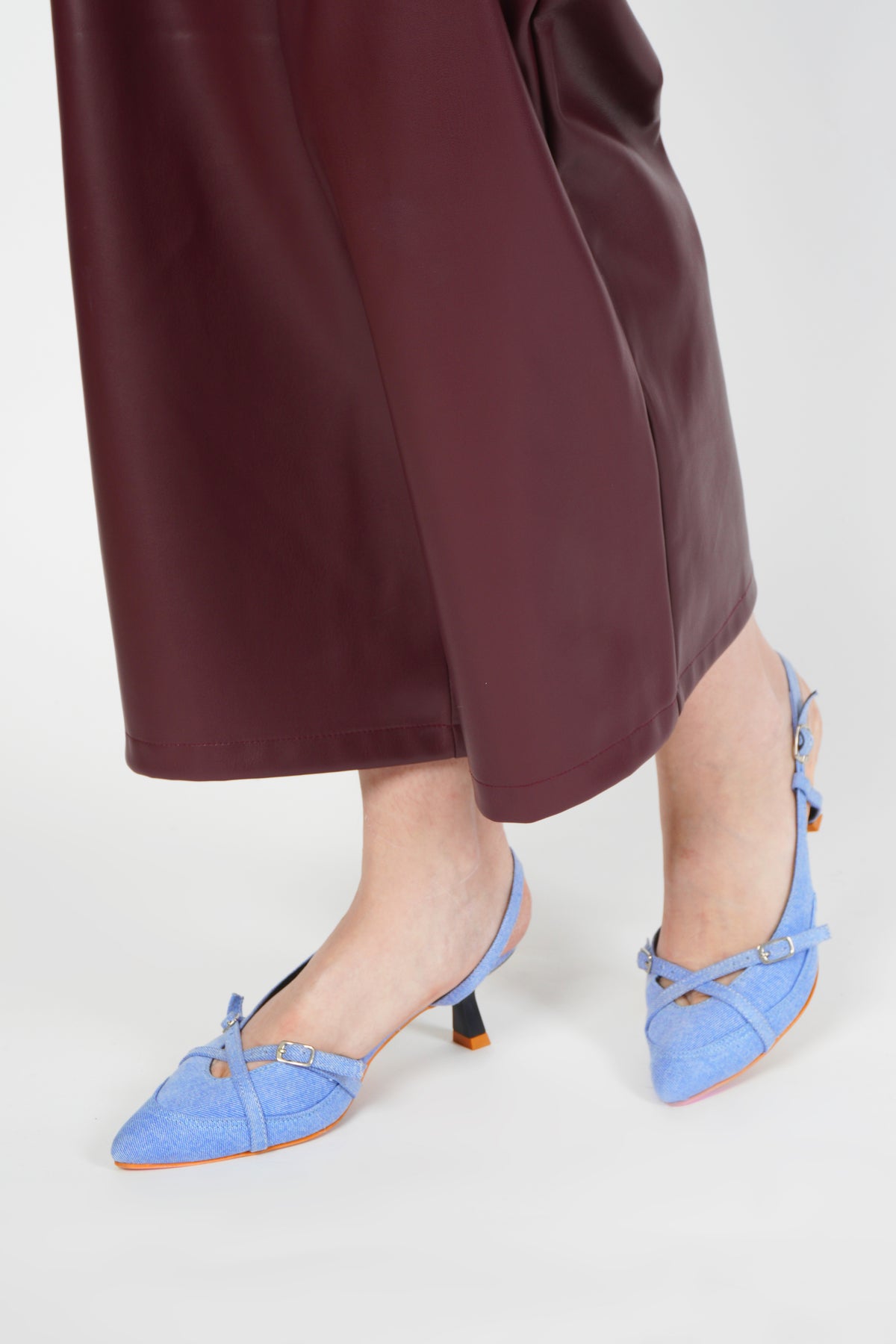 Denim kitten heels