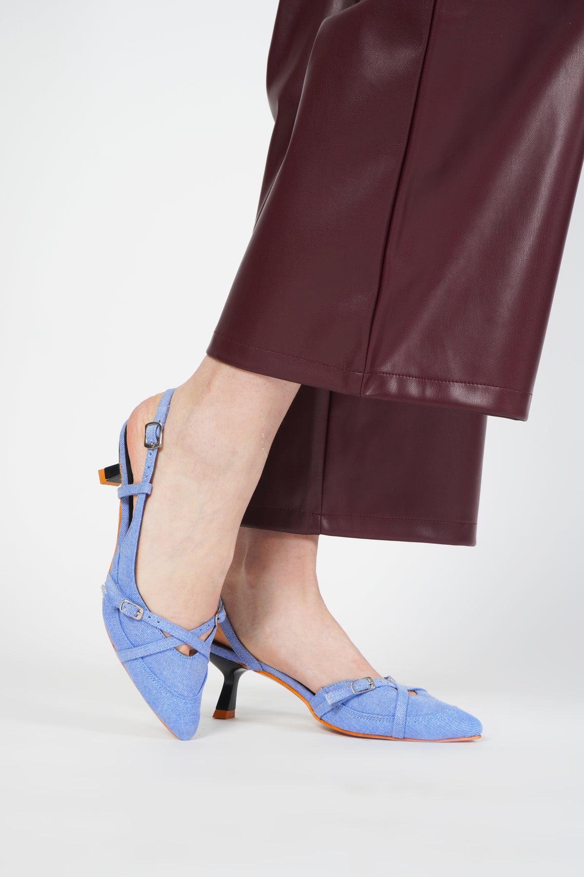 Denim kitten heels