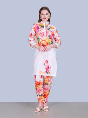 White Co-ord Set with floral print