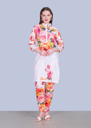 White Co-ord Set with floral print