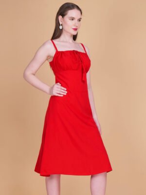 Red Sleeveless A-Line Midi Dress