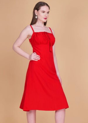 Red Sleeveless A-Line Midi Dress