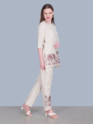 Beige Coord with brown embroidery