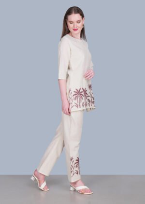 Beige Coord with brown embroidery