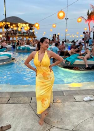 Yellow floral Print Dress with Halter Neck Tie-Dress